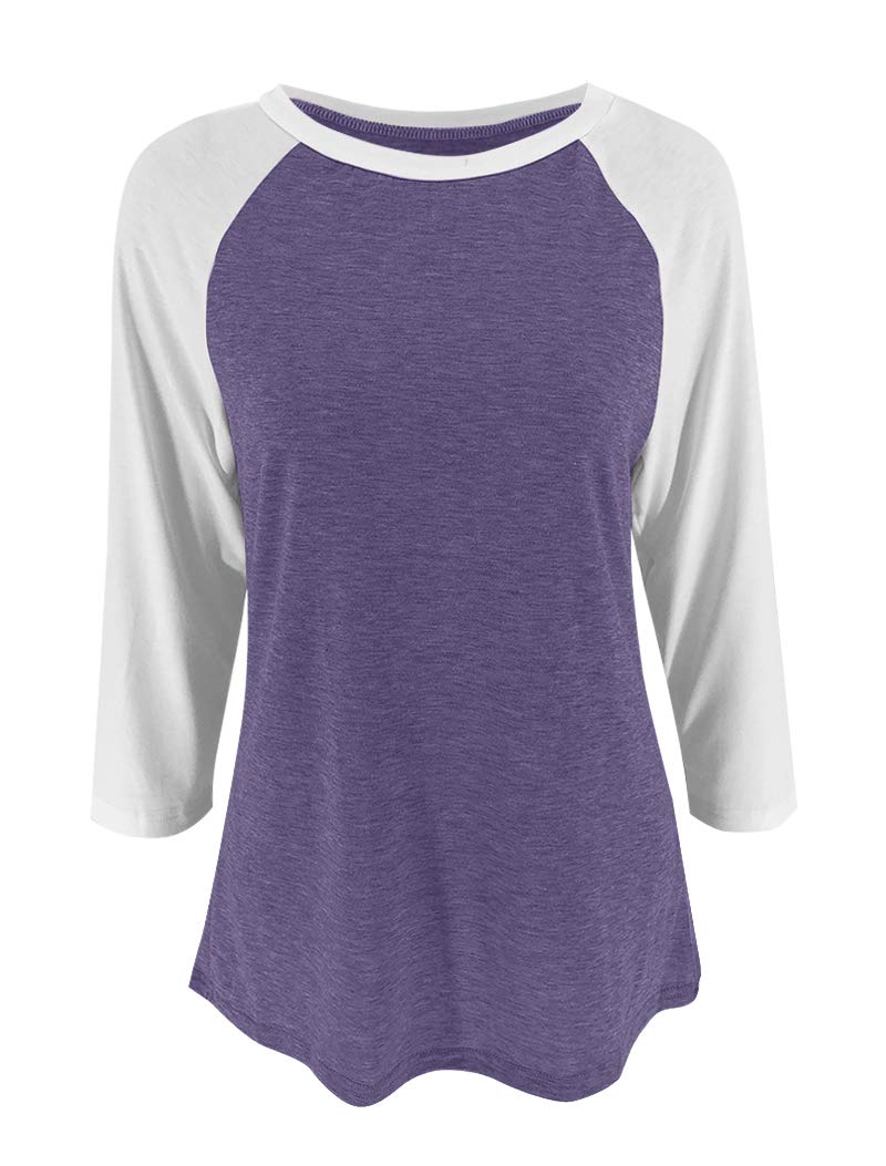 Bingerlily Women's Casual T-Shirts 3/4 Sleeve Color Block Cute Tops Comfy Blouses (Purple,Medium) - Image 4